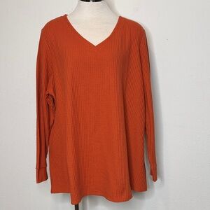 Belle by Kim Gravel size 3X V-Neck Long Sleeve Top in dark Orange